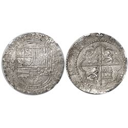 Lima, Peru, cob 4 reales, Philip II, assayer Diego de la Torre, *-4 to left, P-oD to right, encapsul