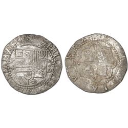 Lima, Peru, cob 4 reales, Philip II, assayer Diego de la Torre, P-4 to left, *-oD to right.