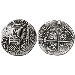 Lima, Peru, cob 2 reales, Philip II, assayer Diego de la Torre, *-ii to left, P-oD to right.