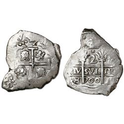 Lima, Peru, cob 2 reales, 1700H.