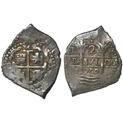 Lima, Peru, cob 2 reales, 1700H.