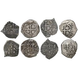 Lot of four Lima, Peru, cob 1R: 1685R, 1694M, 1699R and 1702H.