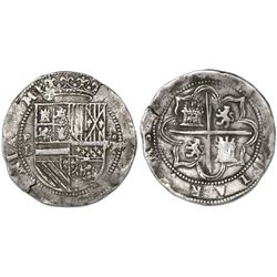 Potosi, Bolivia, cob 8 reales, Philip II, assayer L (1st period) with P-L over denomination to left 