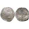 Image 1 : Potosi, Bolivia, cob 8 reales, Philip II, assayer C under erasure, very rare.