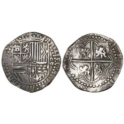 Potosi, Bolivia, cob 8 reales, Philip II, assayer B (3rd period).