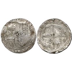 Potosi, Bolivia, cob 8 reales, Philip II, assayer B (3rd period).