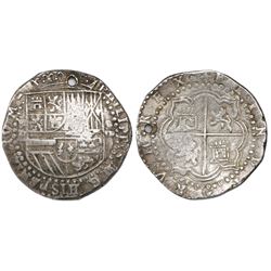 Potosi, Bolivia, cob 8 reales, Philip II, assayer B (3rd period), unusual legends.