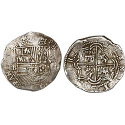 Potosi, Bolivia, cob 8 reales, Philip II, assayer B (3rd period, late style).