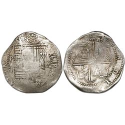 Potosi, Bolivia, cob 8 reales, Philip II, assayer A.