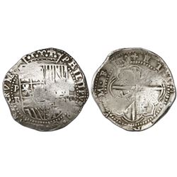 Potosi, Bolivia, cob 8 reales, Philip II, assayer B (4th period).