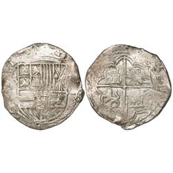 Potosi, Bolivia, cob 8 reales, Philip II, assayer B (5th period), borders of x's.