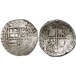 Potosi, Bolivia, cob 8 reales, Philip II, assayer B (5th period), borders of x's.