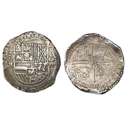 Potosi, Bolivia, cob 8 reales, Philip III, assayer B, rare.