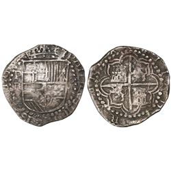 Potosi, Bolivia, cob 8 reales, Philip III, assayer R (curved leg).