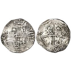 Potosi, Bolivia, cob 8 reales, Philip III, assayer M, quadrants of cross transposed.