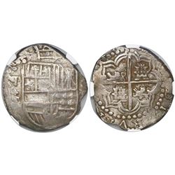 Potosi, Bolivia, cob 8 reales, (16)21(?)T, mintmark backwards P over P, quadrants of cross transpose