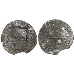 Potosi, Bolivia, cob 4 reales, Philip II, assayer M to left, unique error with denomination as "III,