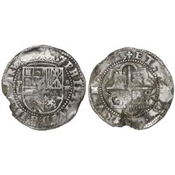 Potosi, Bolivia cob 4 reales, Philip II, assayer L (1st period), with P-L over denomination ii to le