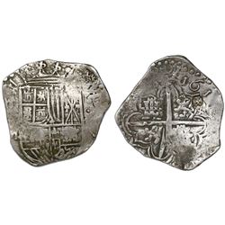 Potosi, Bolivia, cob 4 reales, 1617M, date at 2 o'clock, with unidentified Jerusalem-cross counterma