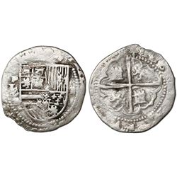 Potosi, Bolivia cob 2 reales, Philip II, assayer L (1st period), with L/L/L/M below mintmark P to le
