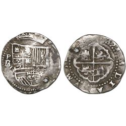 Potosi, Bolivia cob 2 reales, Philip II, assayer B (1st period), with B/L/L/L/M below mintmark P to
