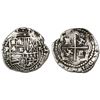 Image 1 : Potosi, Bolivia, cob 2 reales, Philip II, assayer R (Ramos), rotated lions (unique).