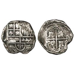 Potosi, Bolivia, cob 2 reales, (1)630T, 4R-sized shield, rare.