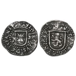 Potosi, Bolivia, cob 1/4 real, Philip II, assayer B (2nd period) to right, mintmark P to left (P-B).