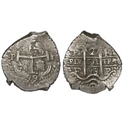 Potosi, Bolivia, cob 2 reales, 1699F.