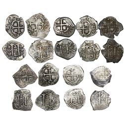 Lot of nine Potosi, Bolivia, cob 2 reales of Charles II, all dated, as follows: 1679C, 1680V, 1681V,