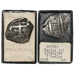 Potosi, Bolivia, cob 2 reales, 1768V-(Y), ex-ANS.