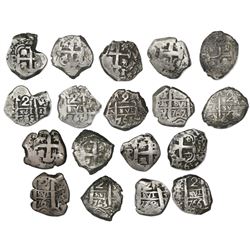 Lot of nine Potosi, Bolivia, cob 2 reales of Charles III, all dated, assayers V-Y (where visible), a