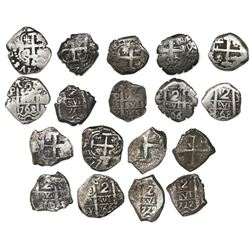 Lot of nine Potosi, Bolivia, cob 2 reales of Charles III, all dated, assayers V-Y (where visible), a