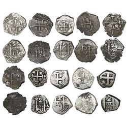 Lot of ten Potosi, Bolivia, cob 2 reales of the 1700s, all dated, as follows: 1705Y, 1706Y, 1709Y, 1