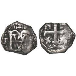 Bogota, Colombia, cob 1/2 real, Philip V, assayer S, mintmark F, Jerusalem cross above monogram (uni