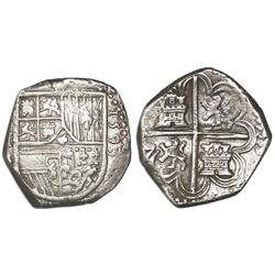 Seville, Spain, cob 4 reales, 1593 date to right, assayer B to left.