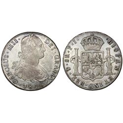 Potosi, Bolivia, bust 8 reales, Charles IV, 1808PJ.