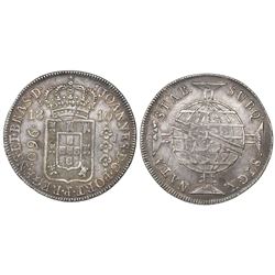 Brazil (Rio mint), 960 reis, Joao Prince Regent, 1810-R, struck over a Santiago, Chile, bust 8 reale