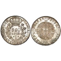Brazil (Rio mint), 960 reis, Joao VI, 1820-R, struck over a Spanish colonial bust 8 reales, encapsul