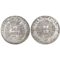 Brazil (Bahia mint), 960 reis, Joao VI, 1821-B, struck over a Lima, Peru, bust 8 reales, Ferdinand V