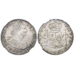 Santiago, Chile, bust 4 reales, Ferdinand VII (bust of Charles IV), 1813FJ, inverted J, encapsulated