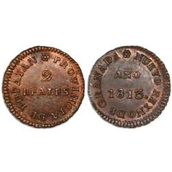 Popayan, Colombia, copper 2 reales, Ferdinand VII, 1813 (large date), encapsulated NGC MS 62 BN.