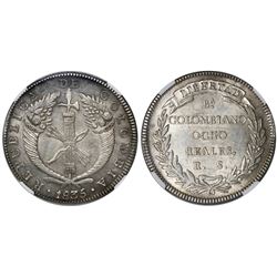 Bogota, Colombia, 8 reales, 1835RS, encapsulated NGC MS 63, tied for finest known in NGC census.