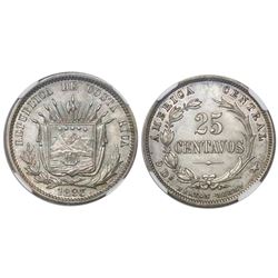 Costa Rica (struck in Birmingham), 25 centavos, 1893-HEATON BIRMM, medal alignment, encapsulated NGC