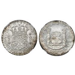 Mexico City, Mexico, pillar 8 reales, Ferdinand VI, 1752MF, encapsulated NGC MS 61.