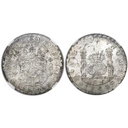 Mexico City, Mexico, pillar 8 reales, Ferdinand VI, 1753MF, encapsulated NGC MS 61.