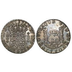 Mexico City, Mexico, pillar 8 reales, Charles III over Ferdinand VI, 1760MM, rare.