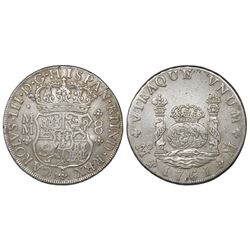 Mexico City, Mexico, pillar 8 reales, Charles III, 1761MM, tip of cross between H and I.