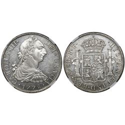 Mexico City, Mexico, bust 8 reales, Charles III, 1778FF, encapsulated NGC AU 58.