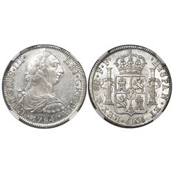 Mexico City, Mexico, bust 8 reales, Charles III, 1784FF (very rare assayer), encapsulated NGC AU det